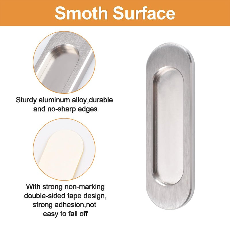 MOROBOR Self-Stick Oval Sliding Door Pulls  2pcs Aluminum Alloy Hidden Recessed Pull Handle for Sliding Barn Door  Closet Cabinet Drawers (Brushed Steel  100mm) - Image 4